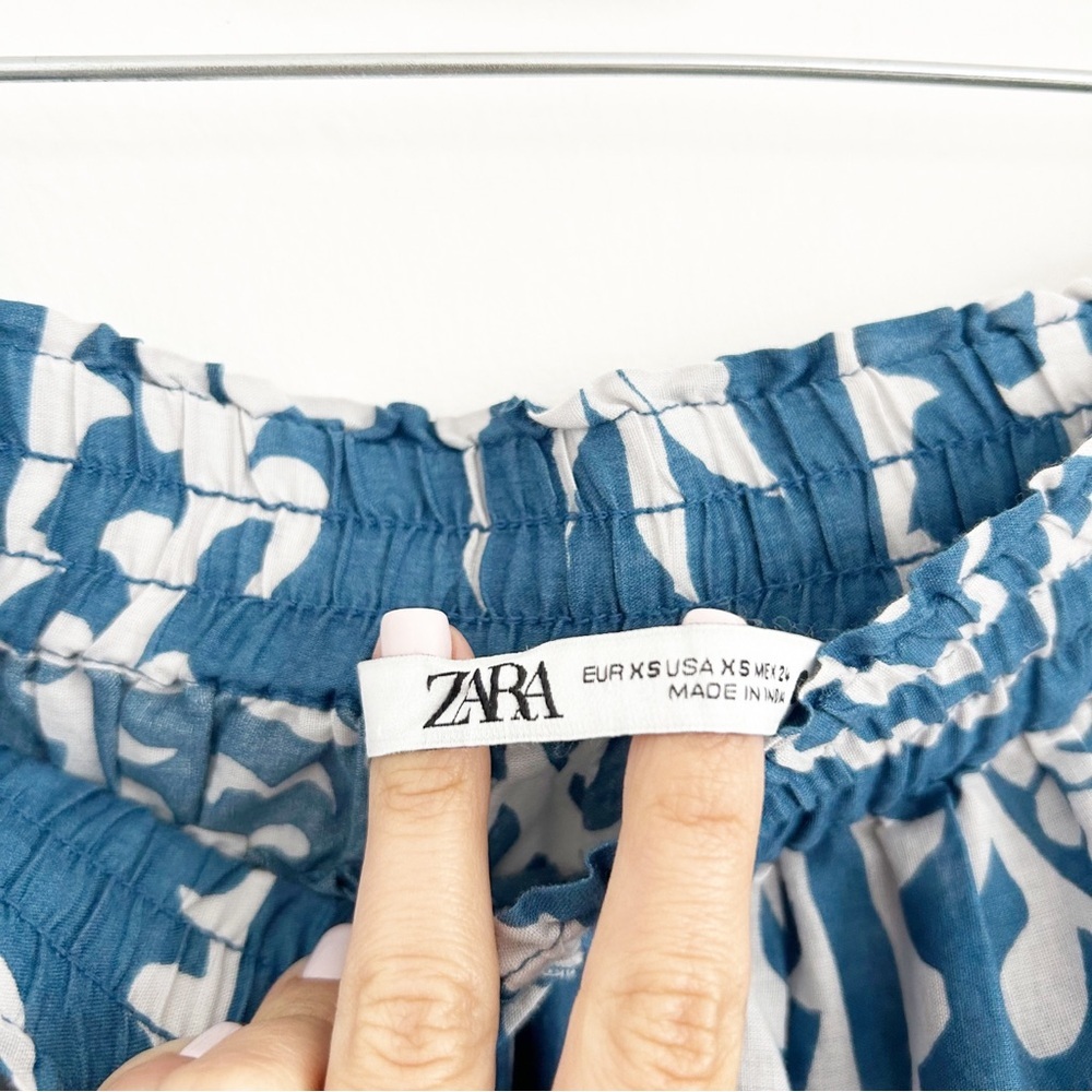 Zara Cotton Voile Lightweight Blue & White Print Mini Skirt Size US XS - Picture 6 of 9